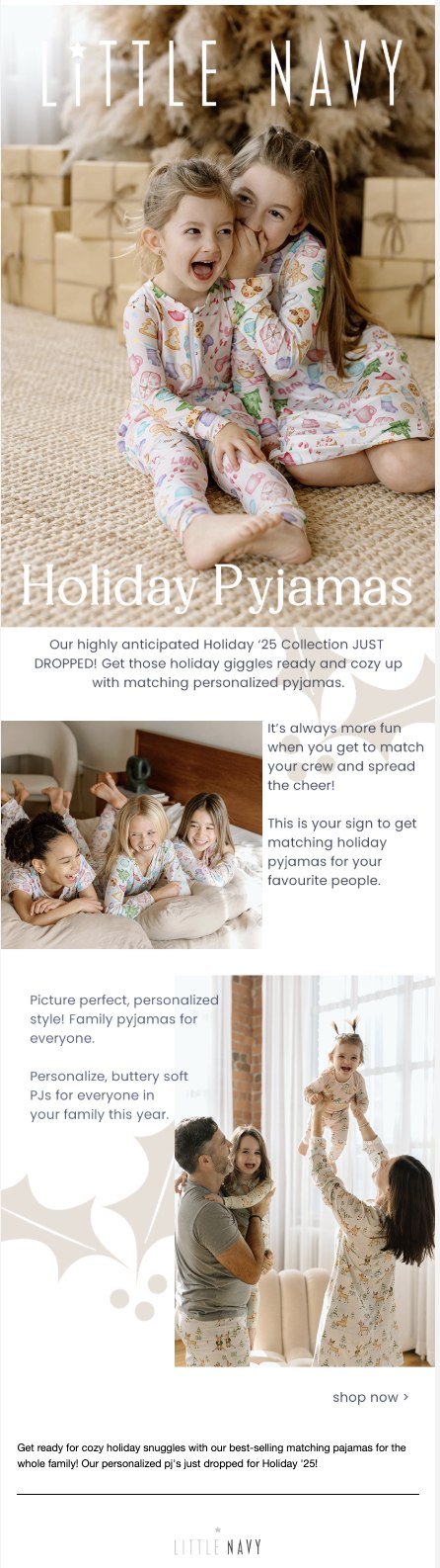 Holiday pyjamas campaign email